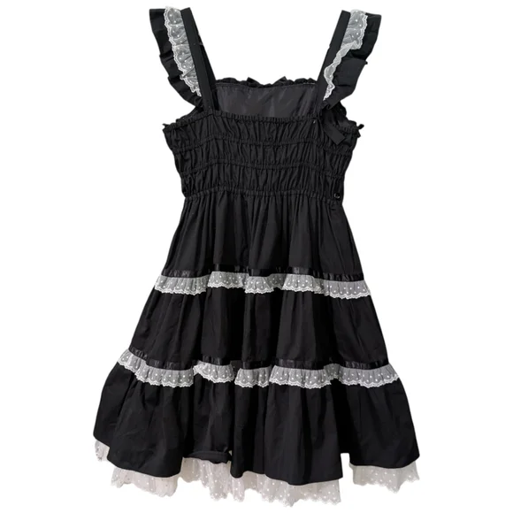 ANGELIC PRETTY Gothic Lolita Bowtie JKS Dress Ruffle Sleeveless Black/White Lace - Picture 2 of 6